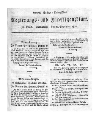 Herzogl.-Sachsen-Coburgisches Regierungs- und Intelligenzblatt (Coburger Regierungs-Blatt) Samstag 22. September 1827