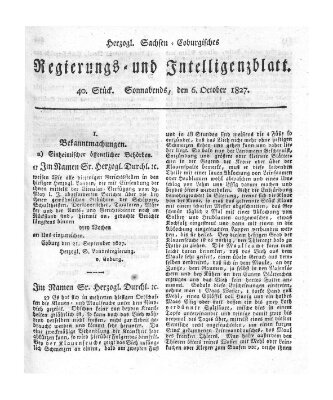 Herzogl.-Sachsen-Coburgisches Regierungs- und Intelligenzblatt (Coburger Regierungs-Blatt) Samstag 6. Oktober 1827