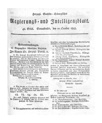 Herzogl.-Sachsen-Coburgisches Regierungs- und Intelligenzblatt (Coburger Regierungs-Blatt) Samstag 20. Oktober 1827