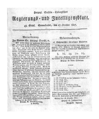 Herzogl.-Sachsen-Coburgisches Regierungs- und Intelligenzblatt (Coburger Regierungs-Blatt) Samstag 27. Oktober 1827