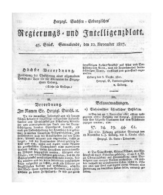 Herzogl.-Sachsen-Coburgisches Regierungs- und Intelligenzblatt (Coburger Regierungs-Blatt) Samstag 10. November 1827