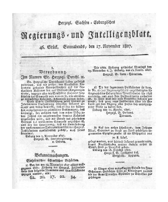 Herzogl.-Sachsen-Coburgisches Regierungs- und Intelligenzblatt (Coburger Regierungs-Blatt) Samstag 17. November 1827