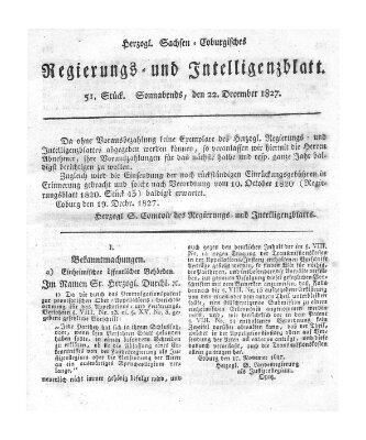 Herzogl.-Sachsen-Coburgisches Regierungs- und Intelligenzblatt (Coburger Regierungs-Blatt) Samstag 22. Dezember 1827