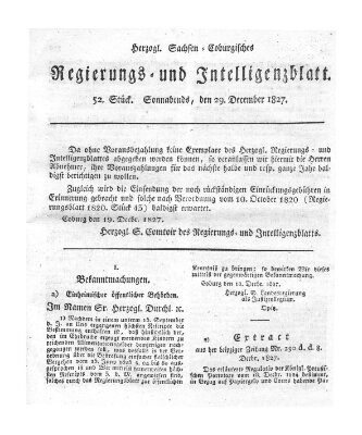 Herzogl.-Sachsen-Coburgisches Regierungs- und Intelligenzblatt (Coburger Regierungs-Blatt) Samstag 29. Dezember 1827