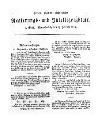Herzogl.-Sachsen-Coburgisches Regierungs- und Intelligenzblatt (Coburger Regierungs-Blatt) Samstag 23. Februar 1828