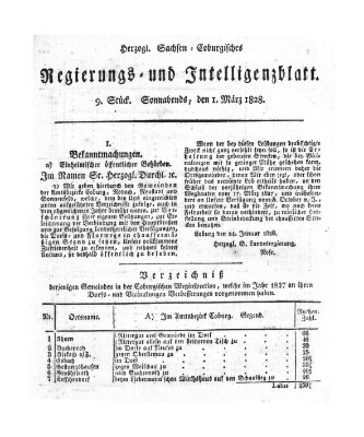 Herzogl.-Sachsen-Coburgisches Regierungs- und Intelligenzblatt (Coburger Regierungs-Blatt) Samstag 1. März 1828