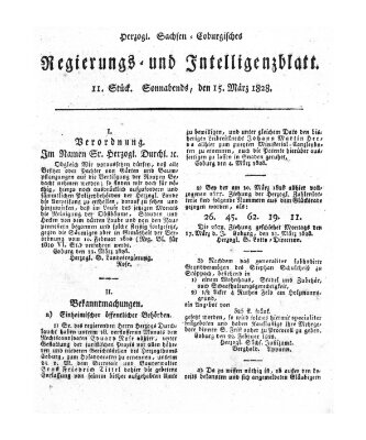 Herzogl.-Sachsen-Coburgisches Regierungs- und Intelligenzblatt (Coburger Regierungs-Blatt) Samstag 15. März 1828