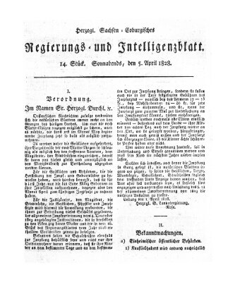 Herzogl.-Sachsen-Coburgisches Regierungs- und Intelligenzblatt (Coburger Regierungs-Blatt) Samstag 5. April 1828