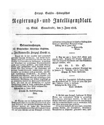 Herzogl.-Sachsen-Coburgisches Regierungs- und Intelligenzblatt (Coburger Regierungs-Blatt) Samstag 7. Juni 1828