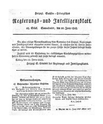 Herzogl.-Sachsen-Coburgisches Regierungs- und Intelligenzblatt (Coburger Regierungs-Blatt) Samstag 21. Juni 1828