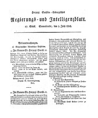 Herzogl.-Sachsen-Coburgisches Regierungs- und Intelligenzblatt (Coburger Regierungs-Blatt) Samstag 5. Juli 1828