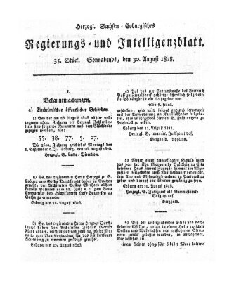 Herzogl.-Sachsen-Coburgisches Regierungs- und Intelligenzblatt (Coburger Regierungs-Blatt) Samstag 30. August 1828