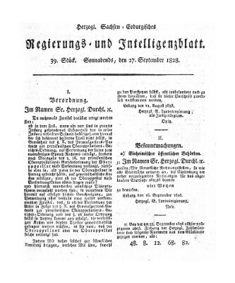 Herzogl.-Sachsen-Coburgisches Regierungs- und Intelligenzblatt (Coburger Regierungs-Blatt) Samstag 27. September 1828