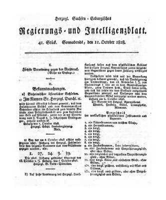 Herzogl.-Sachsen-Coburgisches Regierungs- und Intelligenzblatt (Coburger Regierungs-Blatt) Samstag 11. Oktober 1828