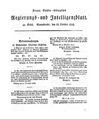 Herzogl.-Sachsen-Coburgisches Regierungs- und Intelligenzblatt (Coburger Regierungs-Blatt) Samstag 18. Oktober 1828