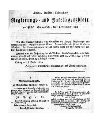 Herzogl.-Sachsen-Coburgisches Regierungs- und Intelligenzblatt (Coburger Regierungs-Blatt) Samstag 13. Dezember 1828