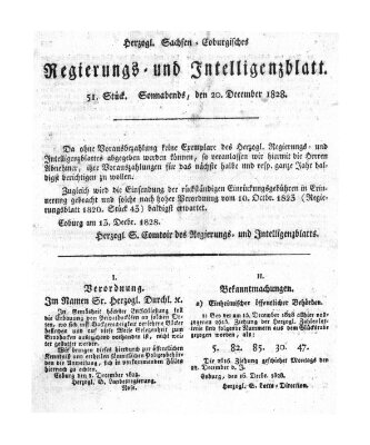 Herzogl.-Sachsen-Coburgisches Regierungs- und Intelligenzblatt (Coburger Regierungs-Blatt) Samstag 20. Dezember 1828