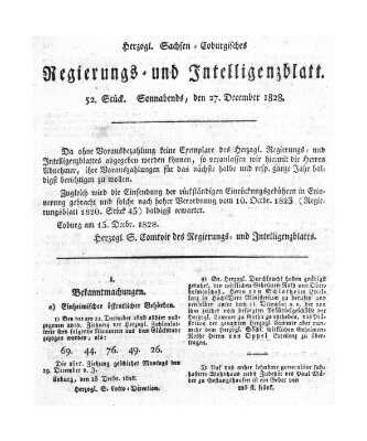 Herzogl.-Sachsen-Coburgisches Regierungs- und Intelligenzblatt (Coburger Regierungs-Blatt) Samstag 27. Dezember 1828