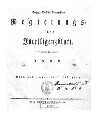 Herzogl.-Sachsen-Coburgisches Regierungs- und Intelligenzblatt (Coburger Regierungs-Blatt) Samstag 3. Januar 1829