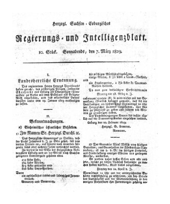 Herzogl.-Sachsen-Coburgisches Regierungs- und Intelligenzblatt (Coburger Regierungs-Blatt) Samstag 7. März 1829