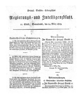 Herzogl.-Sachsen-Coburgisches Regierungs- und Intelligenzblatt (Coburger Regierungs-Blatt) Samstag 14. März 1829