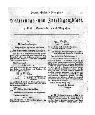 Herzogl.-Sachsen-Coburgisches Regierungs- und Intelligenzblatt (Coburger Regierungs-Blatt) Samstag 28. März 1829