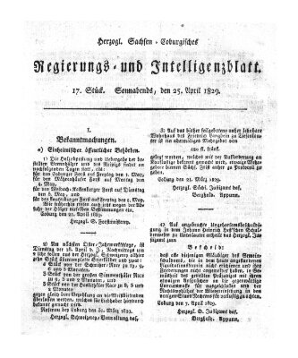 Herzogl.-Sachsen-Coburgisches Regierungs- und Intelligenzblatt (Coburger Regierungs-Blatt) Samstag 25. April 1829