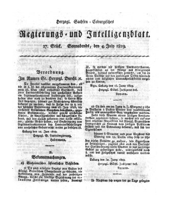 Herzogl.-Sachsen-Coburgisches Regierungs- und Intelligenzblatt (Coburger Regierungs-Blatt) Samstag 4. Juli 1829