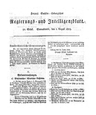 Herzogl.-Sachsen-Coburgisches Regierungs- und Intelligenzblatt (Coburger Regierungs-Blatt) Samstag 1. August 1829