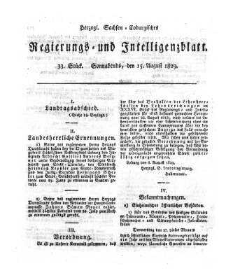 Herzogl.-Sachsen-Coburgisches Regierungs- und Intelligenzblatt (Coburger Regierungs-Blatt) Samstag 15. August 1829