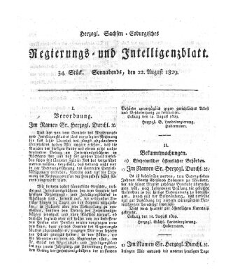 Herzogl.-Sachsen-Coburgisches Regierungs- und Intelligenzblatt (Coburger Regierungs-Blatt) Samstag 22. August 1829