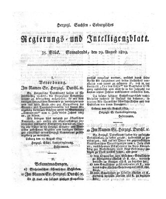 Herzogl.-Sachsen-Coburgisches Regierungs- und Intelligenzblatt (Coburger Regierungs-Blatt) Samstag 29. August 1829