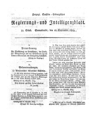 Herzogl.-Sachsen-Coburgisches Regierungs- und Intelligenzblatt (Coburger Regierungs-Blatt) Samstag 26. September 1829