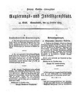 Herzogl.-Sachsen-Coburgisches Regierungs- und Intelligenzblatt (Coburger Regierungs-Blatt) Samstag 24. Oktober 1829