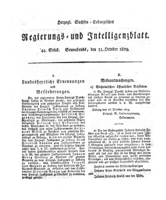 Herzogl.-Sachsen-Coburgisches Regierungs- und Intelligenzblatt (Coburger Regierungs-Blatt) Samstag 31. Oktober 1829