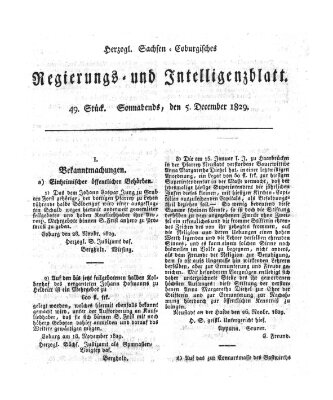 Herzogl.-Sachsen-Coburgisches Regierungs- und Intelligenzblatt (Coburger Regierungs-Blatt) Samstag 5. Dezember 1829