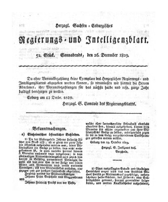 Herzogl.-Sachsen-Coburgisches Regierungs- und Intelligenzblatt (Coburger Regierungs-Blatt) Samstag 26. Dezember 1829