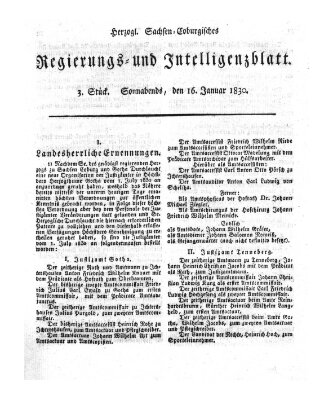 Herzogl.-Sachsen-Coburgisches Regierungs- und Intelligenzblatt (Coburger Regierungs-Blatt) Samstag 16. Januar 1830