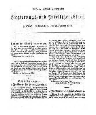 Herzogl.-Sachsen-Coburgisches Regierungs- und Intelligenzblatt (Coburger Regierungs-Blatt) Samstag 30. Januar 1830