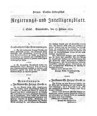 Herzogl.-Sachsen-Coburgisches Regierungs- und Intelligenzblatt (Coburger Regierungs-Blatt) Samstag 13. Februar 1830