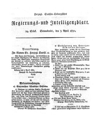 Herzogl.-Sachsen-Coburgisches Regierungs- und Intelligenzblatt (Coburger Regierungs-Blatt) Samstag 3. April 1830