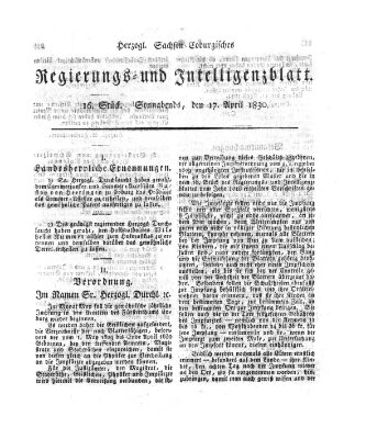 Herzogl.-Sachsen-Coburgisches Regierungs- und Intelligenzblatt (Coburger Regierungs-Blatt) Samstag 17. April 1830