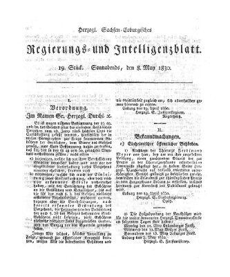 Herzogl.-Sachsen-Coburgisches Regierungs- und Intelligenzblatt (Coburger Regierungs-Blatt) Samstag 8. Mai 1830