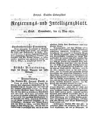 Herzogl.-Sachsen-Coburgisches Regierungs- und Intelligenzblatt (Coburger Regierungs-Blatt) Samstag 15. Mai 1830