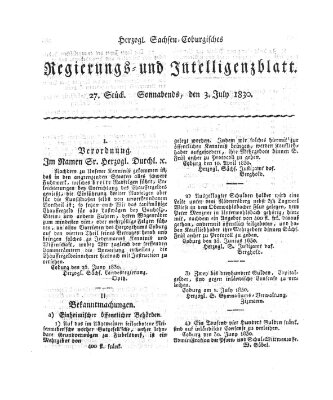 Herzogl.-Sachsen-Coburgisches Regierungs- und Intelligenzblatt (Coburger Regierungs-Blatt) Samstag 3. Juli 1830