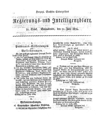 Herzogl.-Sachsen-Coburgisches Regierungs- und Intelligenzblatt (Coburger Regierungs-Blatt) Samstag 31. Juli 1830