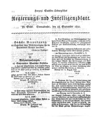 Herzogl.-Sachsen-Coburgisches Regierungs- und Intelligenzblatt (Coburger Regierungs-Blatt) Samstag 18. September 1830
