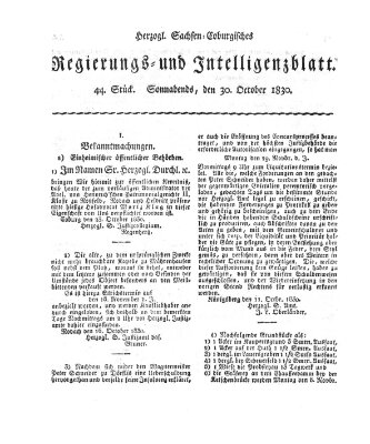 Herzogl.-Sachsen-Coburgisches Regierungs- und Intelligenzblatt (Coburger Regierungs-Blatt) Samstag 30. Oktober 1830