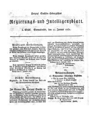 Herzogl.-Sachsen-Coburgisches Regierungs- und Intelligenzblatt (Coburger Regierungs-Blatt) Samstag 15. Januar 1831