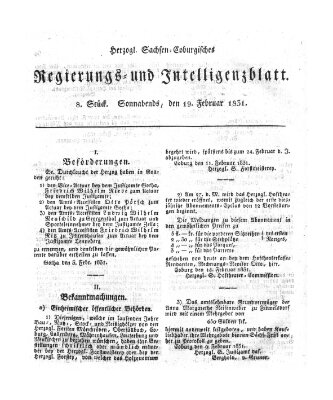 Herzogl.-Sachsen-Coburgisches Regierungs- und Intelligenzblatt (Coburger Regierungs-Blatt) Samstag 19. Februar 1831